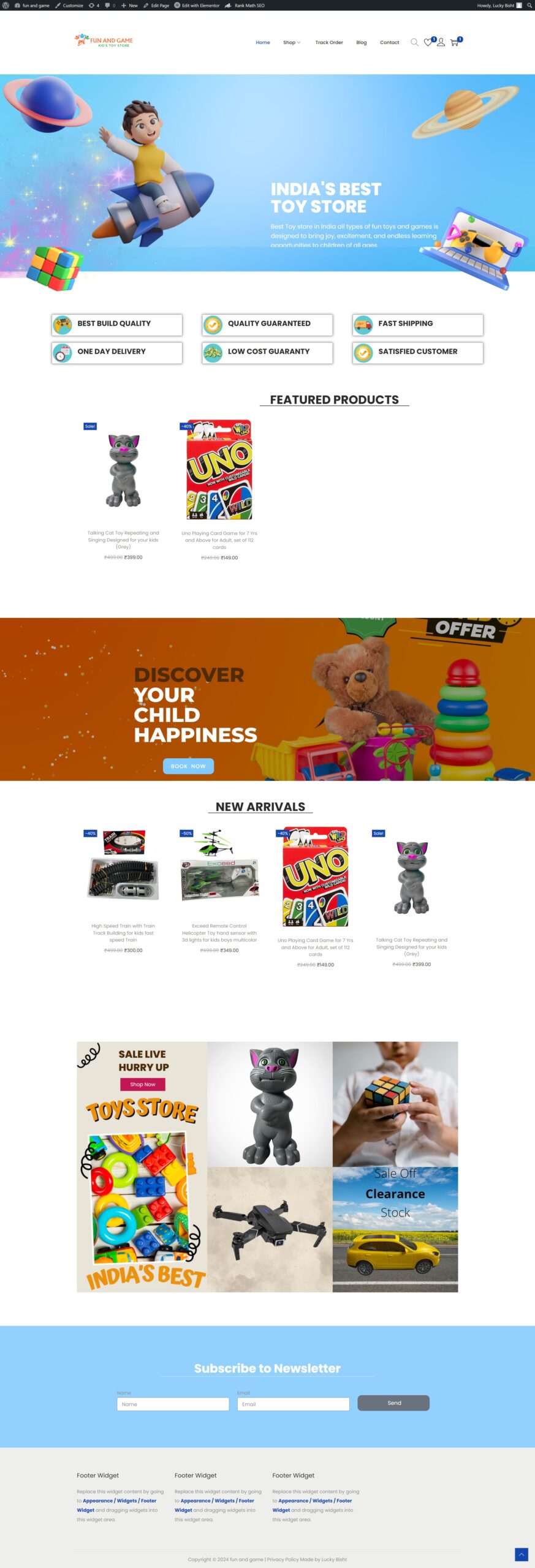 Ecommerce toy store Freelancer website work